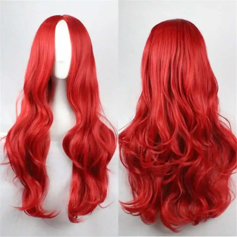 Synthetic probeauty Mermaid Wig Long Red Curly Body Wave Wig Halloween Cosplay Costume Wig for Women Fashion Wig for for Daily