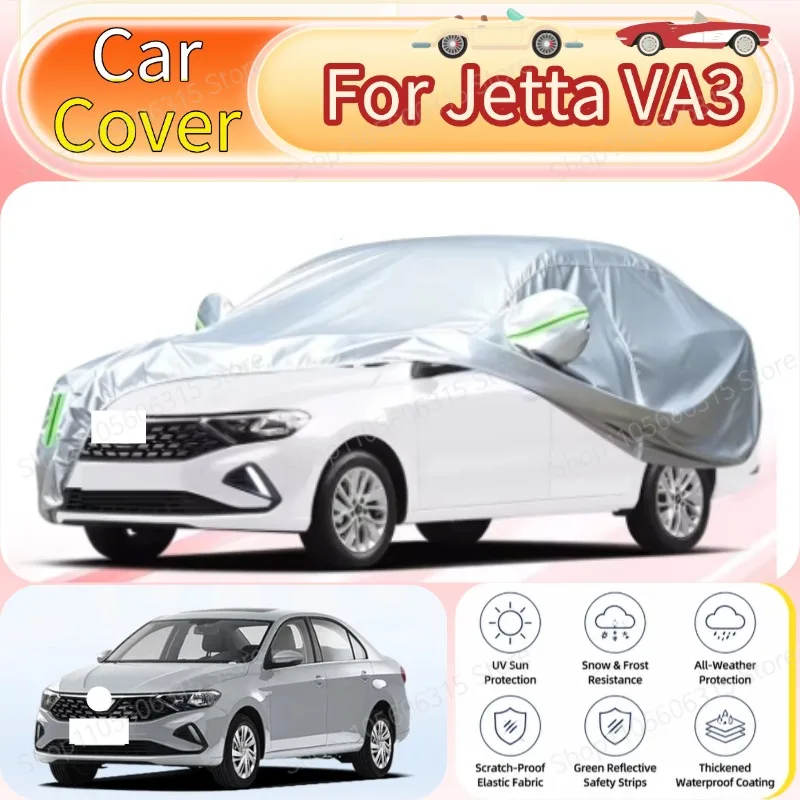 For Jetta VA3 2018-2026 Custom Fit Full Car Cover Silver Coated Fabric Side Zipper Access UV Sun Dust Protection
