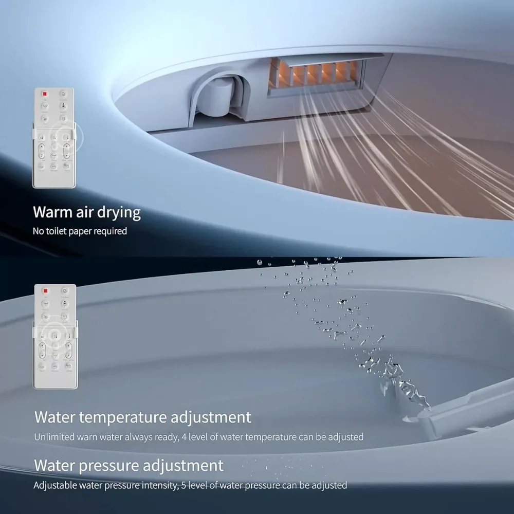 Vaso sanitário inteligente, tampa de abertura/fechamento automático, assento aquecido e água quente, pressão de água ajustável e sensor de chute de pé, vaso sanitário inteligente