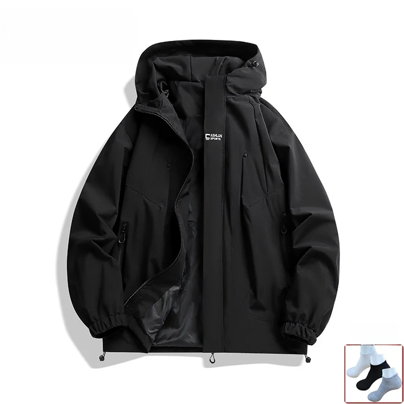 

Collaboration Edition Bla Jaet Men's Spring Autumn Outdoor Waterproof Casual Workwear Coat Zipper Closure Hooded Polyester