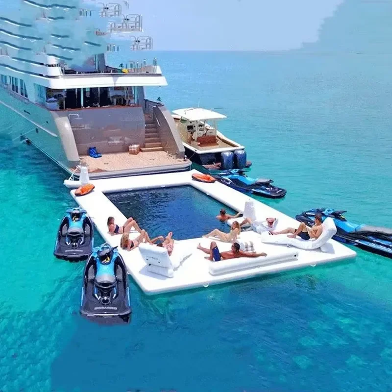 Summer Customuzable PVC Easy-to-install PVC Inflatable Floating Sea Pool with Slide for Yacht