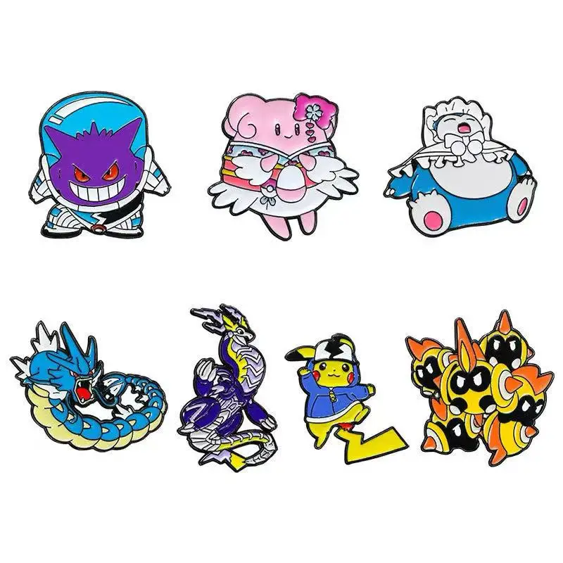 7pcs Pokemon Lapel Pins Set Pikachu Snorlax Gyarados Gengar Metal Alloy Backpack Badges Fashion Jewelry Gift for Halloween image 3