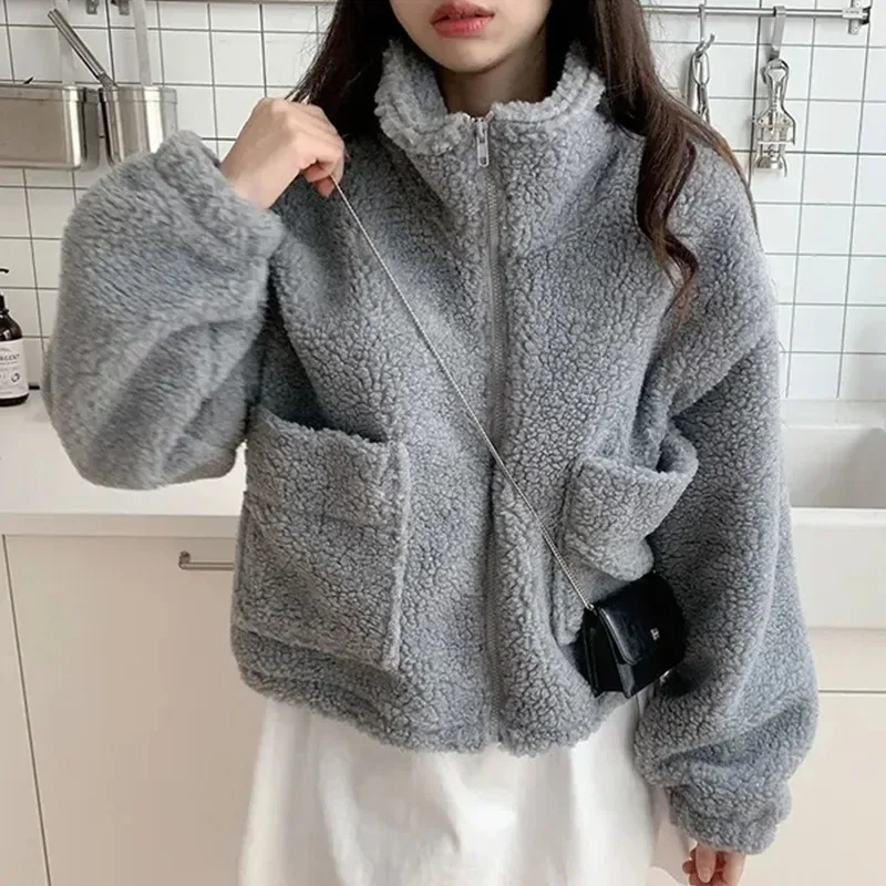 

Women's Lamb Wool Cashmere Coats Thick Warm Streetwear Jackets Korean Fashion Female Clothing 2024 New Autumn Winter Outerwear