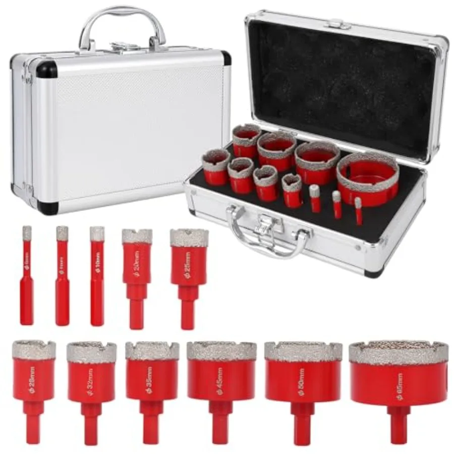 

Professional 11pcs Diamond Hole Saw Kit 6/8/10/20/25/28/32/35/45/50/65 Vacuum Brazed Core Drill Bits Set for Porcelain Ceramic