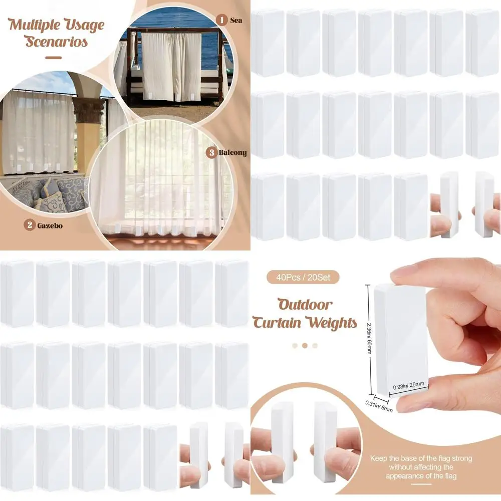 야외, 가정, 샤워실, 바람에 강한 식탁보용 헤비 듀티 방수 자석 커튼 무게 40개(흰색)