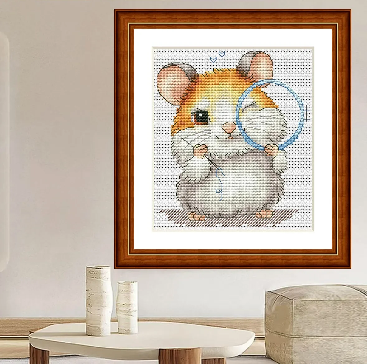 【CC2486- Embroidered Hamster】 | 11CT 14CT 16CT DIY Cross Stitch Kit, Pattern Printed Canvas Embroidery Needlework Starter Set fo