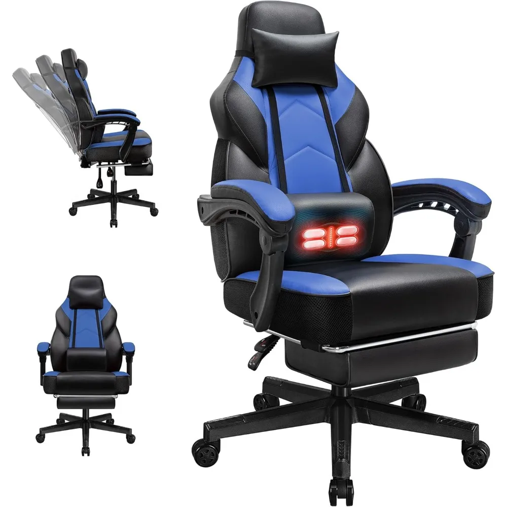 

Gaming Chairs for Adults, Computer Chair with Footrest and Ergonomic High Back, Big and Tall Gamer Chairs with Massage Lumbar Su