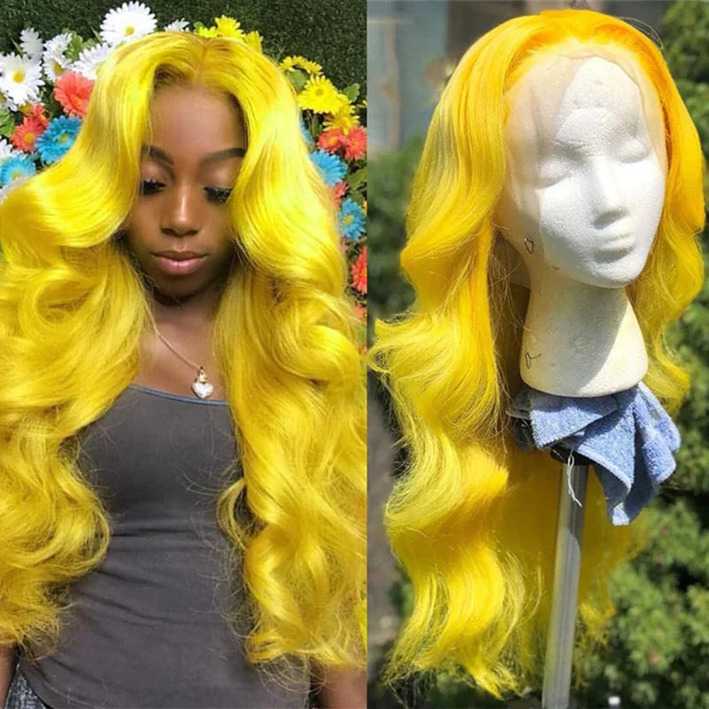 Webster Synthetic Lace Front Wigs For Women Long Body Wave Synthetic Hair Glueless Heat Resistant Fiber Hair Free Part Yellow