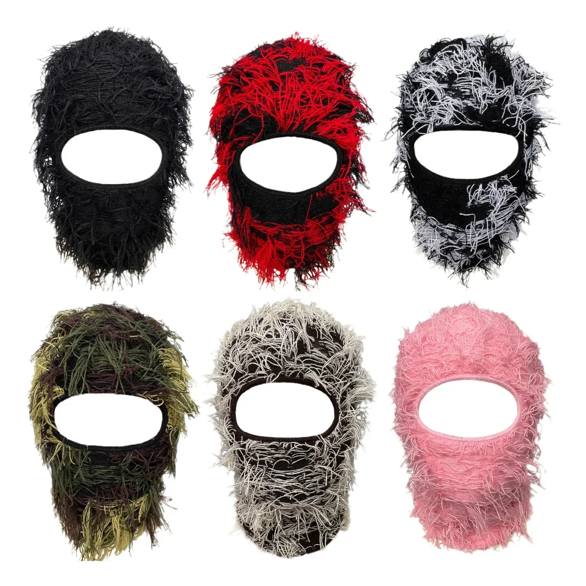 Balaclava Full Face Ski Mask New Distressed Knitted Cap Y2K Men Women Outdoor Camouflage Fuzzy Ski Balaclava Beanies Hat