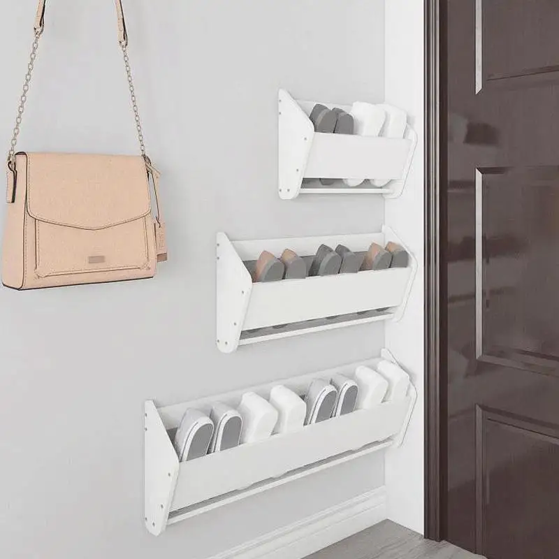 

40/60/80cm Ultra-Thin Shoe Rack Behind Door Simple Dormitory Narrow Cabinet Home Space Saving Shelf Wall Hanging No Punching