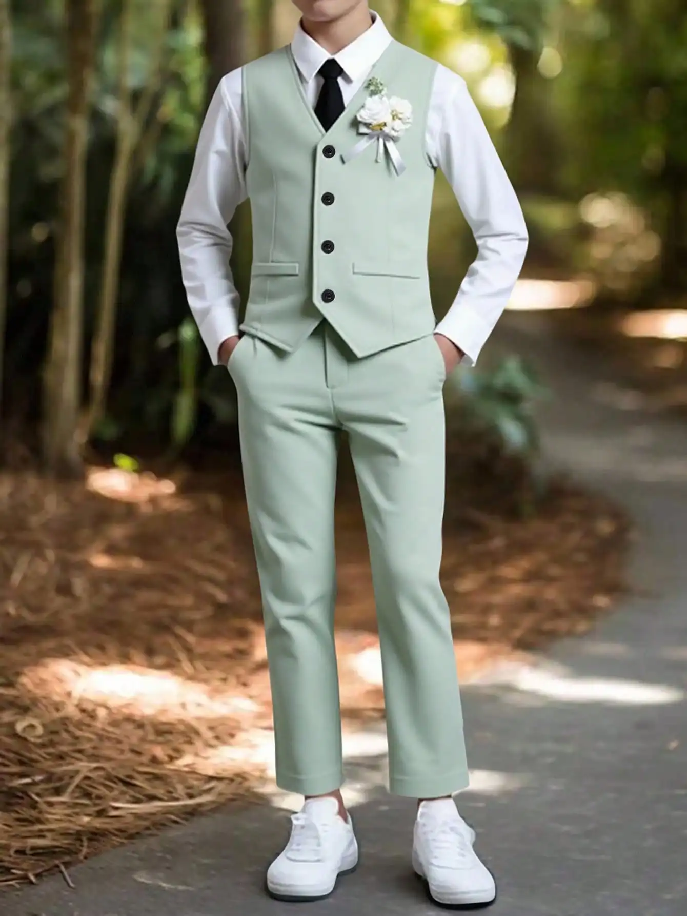 

Мятно-зеленый строгий костюм (жилет и брюки) для мальчиков, наряд для свадьбы или вечеринки