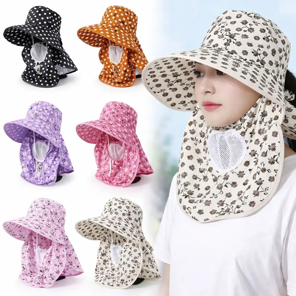 Sonnenhut mit breiter Krempe und Gesichtsmaske, atmungsaktiv, leicht, für Tee-Ernte, Arbeitshut, vollständiger UV-Schutz, Fischerhut, Sommer, Outdoor