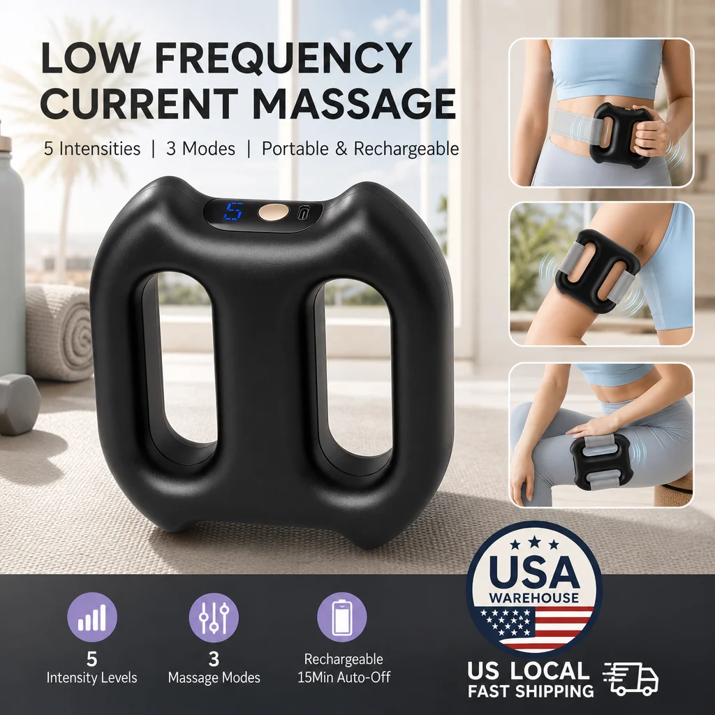 Dual Ring Vibration Massager with 5 Intensities & 3 Modes, Cordless Handheld Muscle Relaxation Device with Strap for Full Body