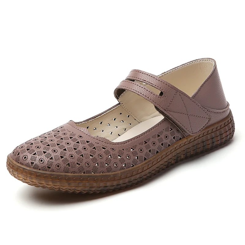 حذاء بدون كعب نسائي جديد، حذاء مسطح من الجلد الطبيعي 100%، حذاء نسائي عصري وغير رسمي، صنادل، مقاس كبير 42