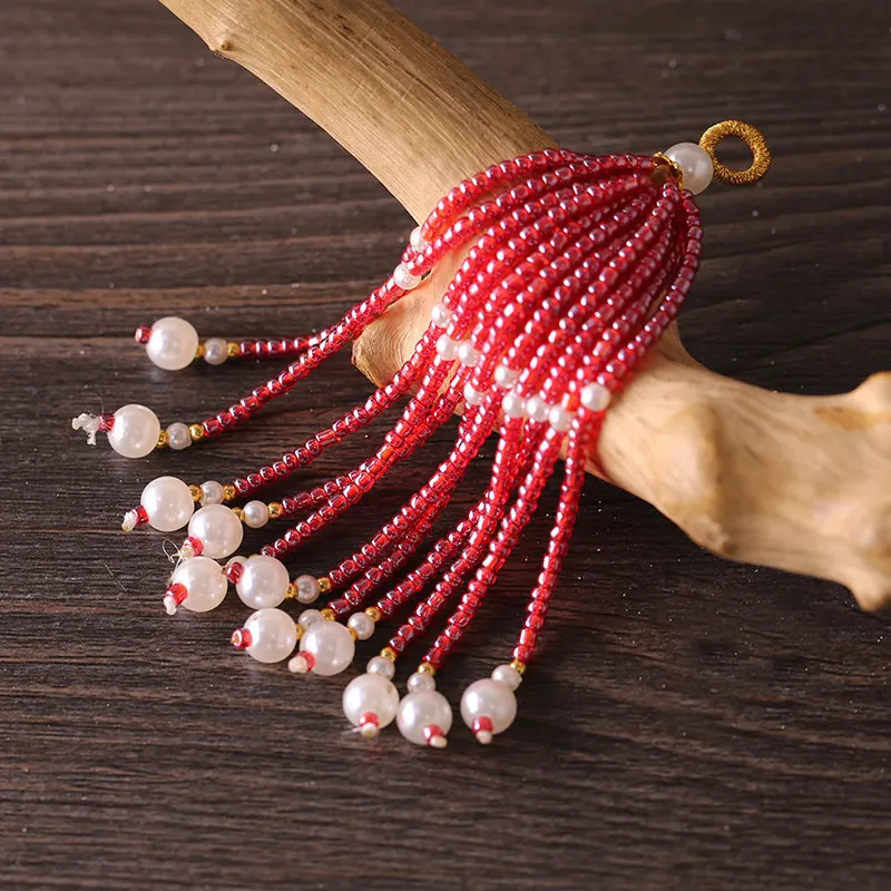 1Pcs Chinese style tassel Song brocade accessory pendant bag charm ancient style Hanfu jewelry accessory with rice bead tassel