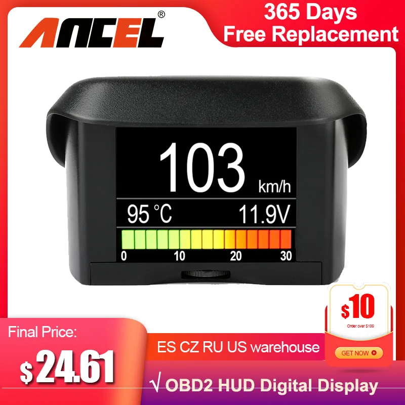 Ancel A202 On-board Computer For Car OBD2 Digital Display Fuel Consumption Speed Voltage Water Temperature Gauge OBD HUD Display