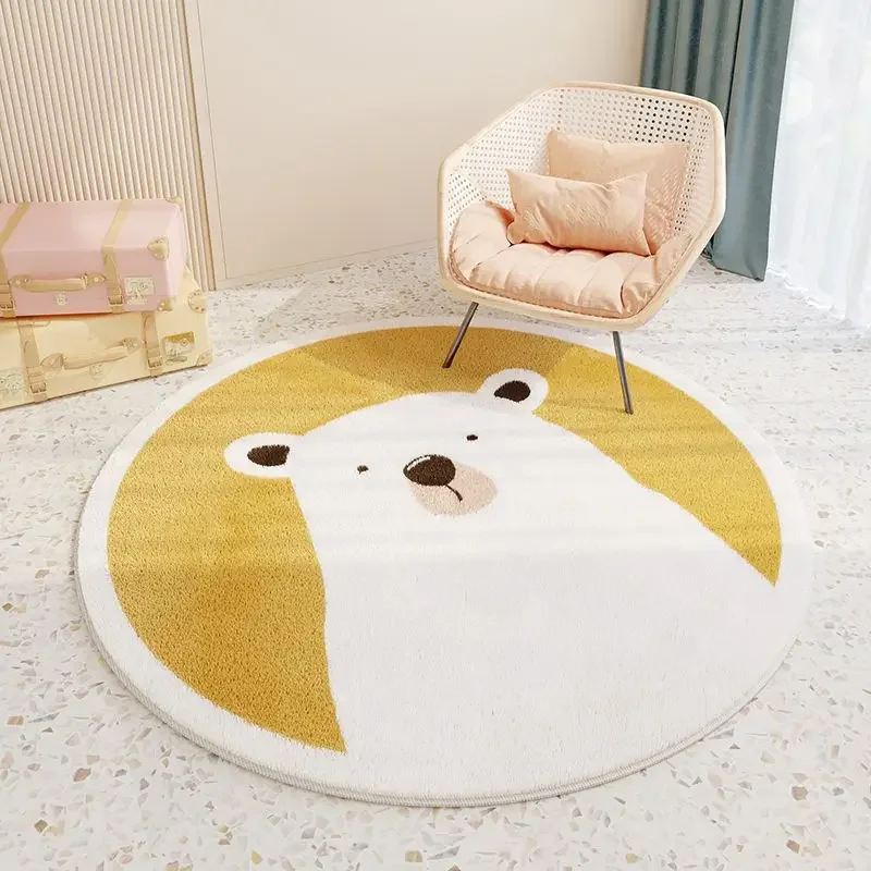 Cute Round Living Room Decoration Plush Carpet Cartoon Bedroom Bedside Soft Crawling Floor Mat Large Area Cloakroom Washable Rug