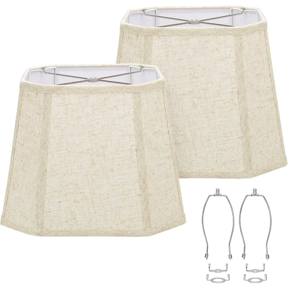 

rectangle lamp shades set of 2, 10.5" x 10"x 13" medium cut corner beige lampshades natural linen hand crafted, include 2 pack l