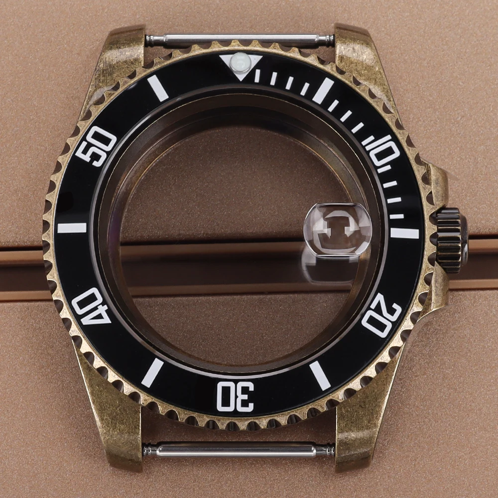 Bronze Retro 40mm Men's Watch Case Sapphire Glass 120clicks Bezel For NH35 NH36 NH34 NH38 4R36 Movement 28.5mm Dial SUB GMT Case