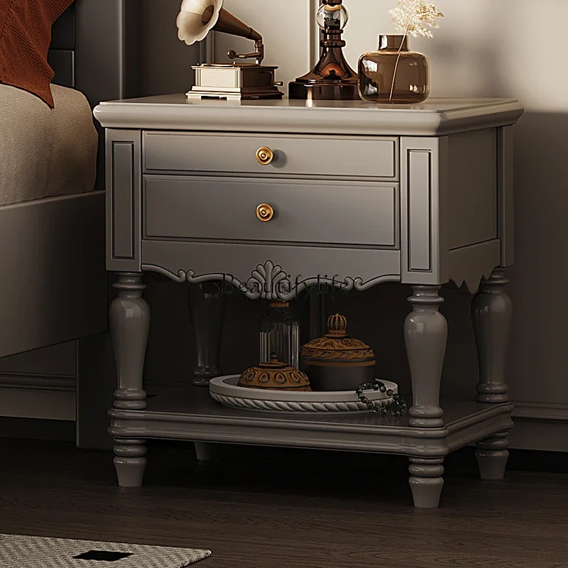 

ls 42High-end American light luxury bedside table Solid wood simple modern home bedroom Storage bedside table