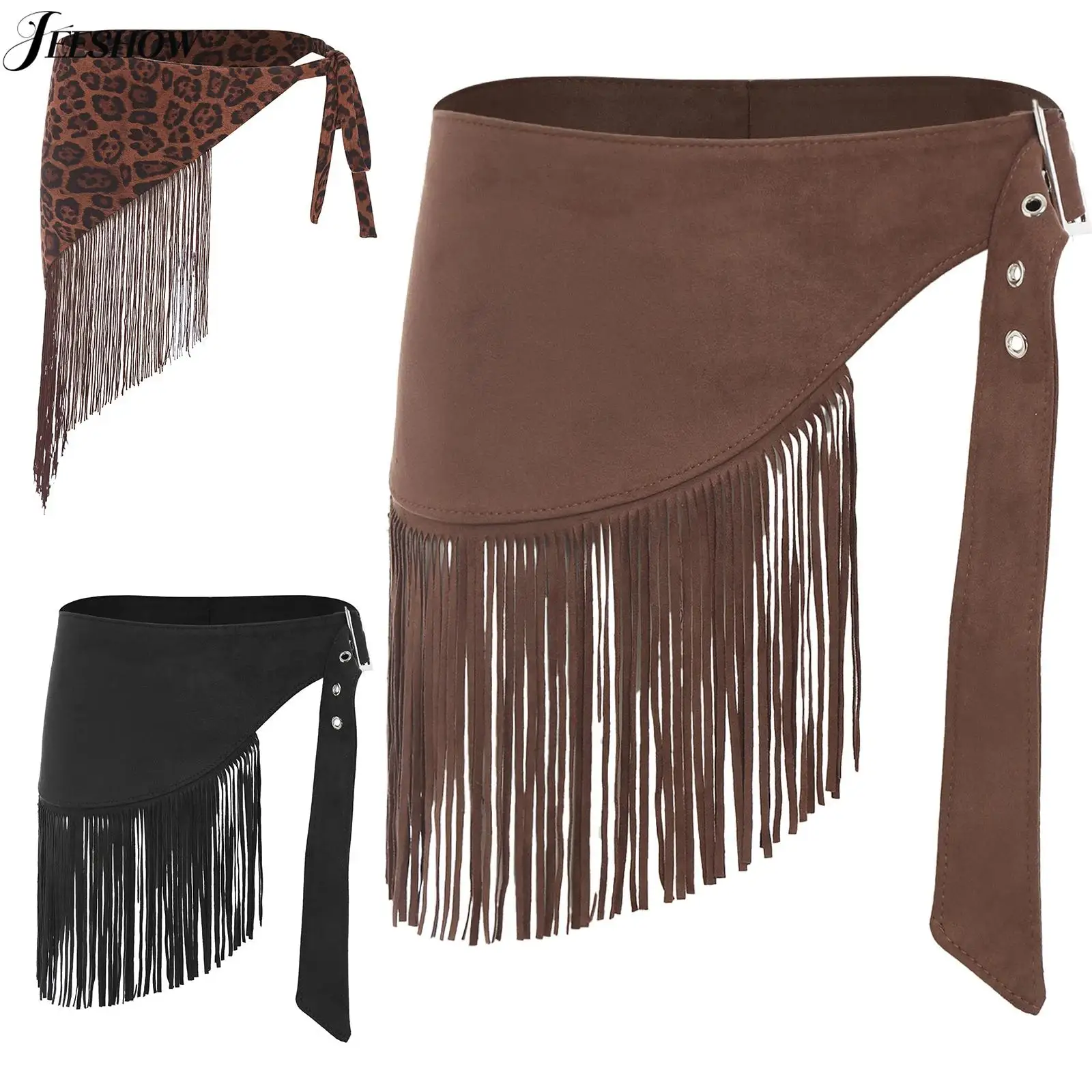 Cinturón de ante sintético con borlas para mujer, accesorios de disfraz de vaquero occidental Vintage, cinturón ajustable con flecos de estilo Punk