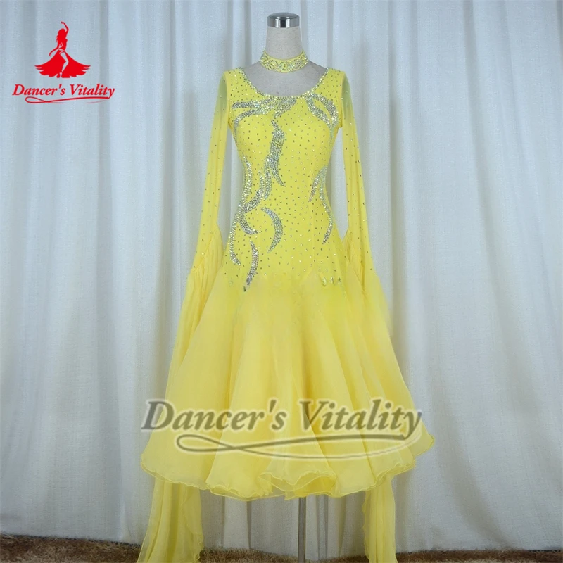 Volwassen Vrouwelijke Wals AB Stenen Competitie Kleding Aangepaste Sociale Dans Verpakt Heupen Jurken met Ketting Danser Vitaliteit