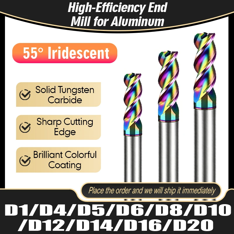 

High-efficiency aluminum end mills adopt an ultra-fine high-hardness substrate and feature a special flute design to ensure high