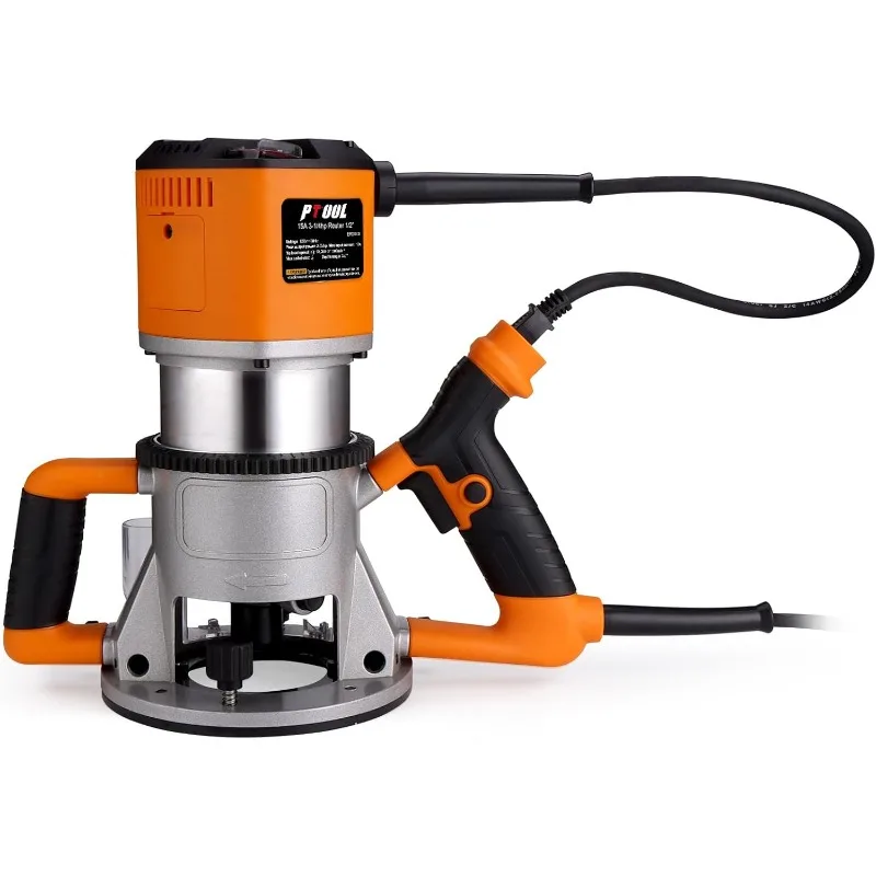 3.25/15A Fixed Base Router, Soft Start, 6 Variable Speed from 10000 to 21000RPM, Precise Depth Adjustment, 1/2