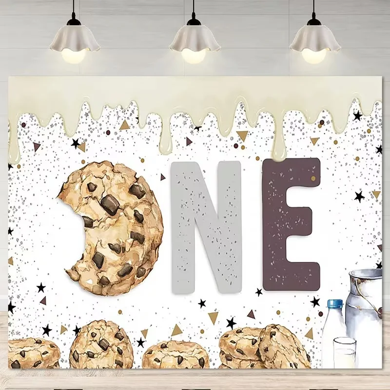 

Milk and Cookies 1st Birthday Backdrop ONE Letter Chocolate Chip Photography Background Decorations for Photo Studio Props