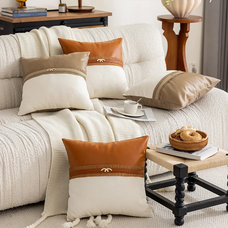 1PC Faux Leather Throw Pillow Covers New Imitation Leather Splicing Sofa Pillow Cover Luxury Pillowcases For Home Couch Sofa Bed