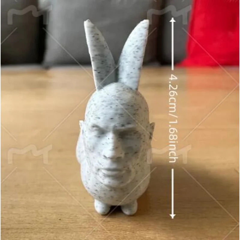 A rabbit statue with a human face, suitable for home decoration
