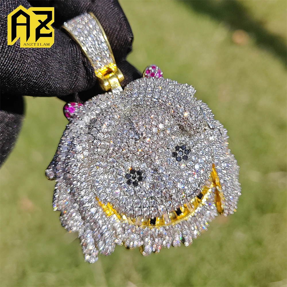 

Anztilam Cartoon Head Iced Out Pendant Necklace with Long Link Rope Chain Necklaces for Women Men Brass Zircon Hip Hop Jewelry