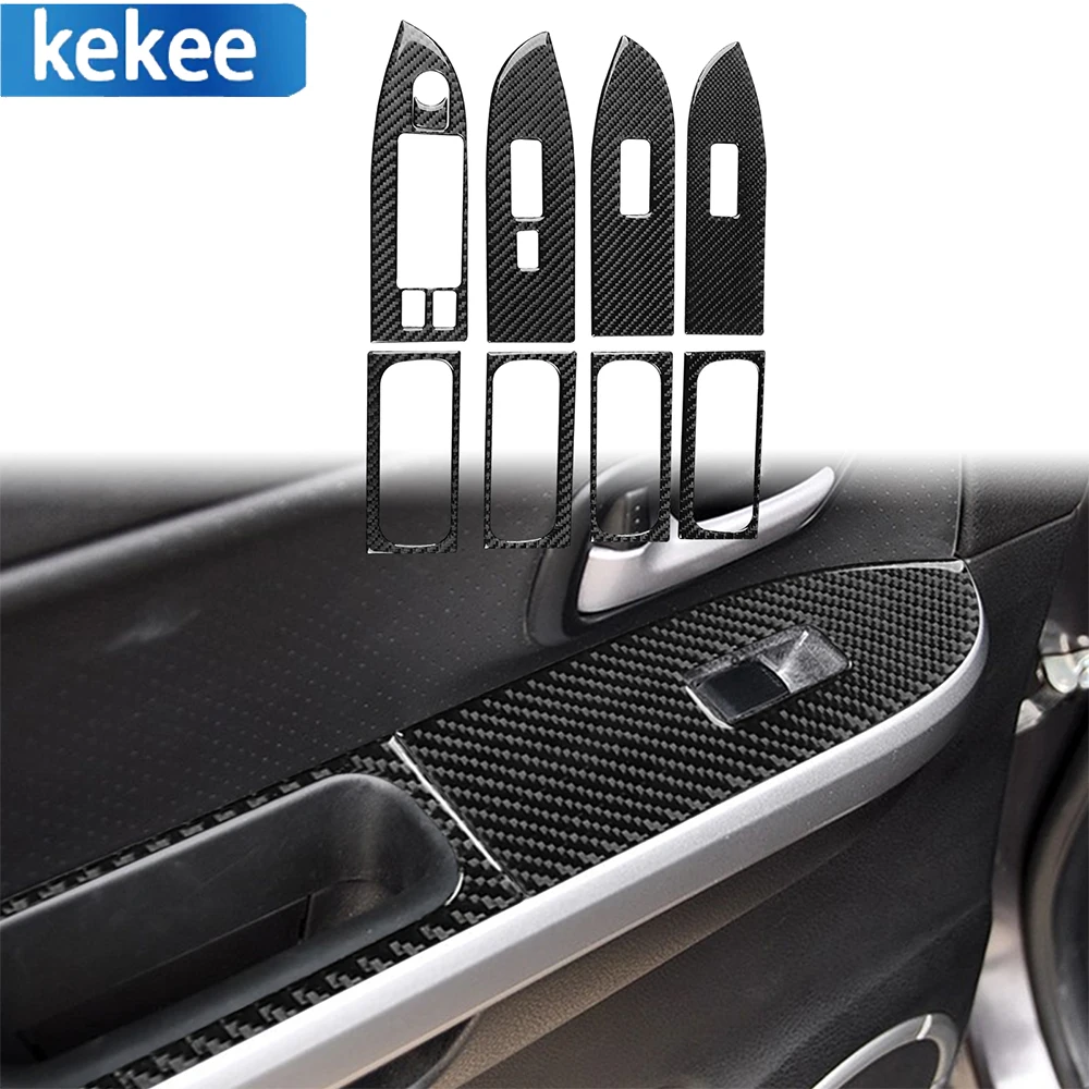 For SUZUKI Grand Vitara 2006-2013 Real Carbon Fiber Door Armrest Window Lift Switch Bottom Conver Trim Sticker Auto Accessories