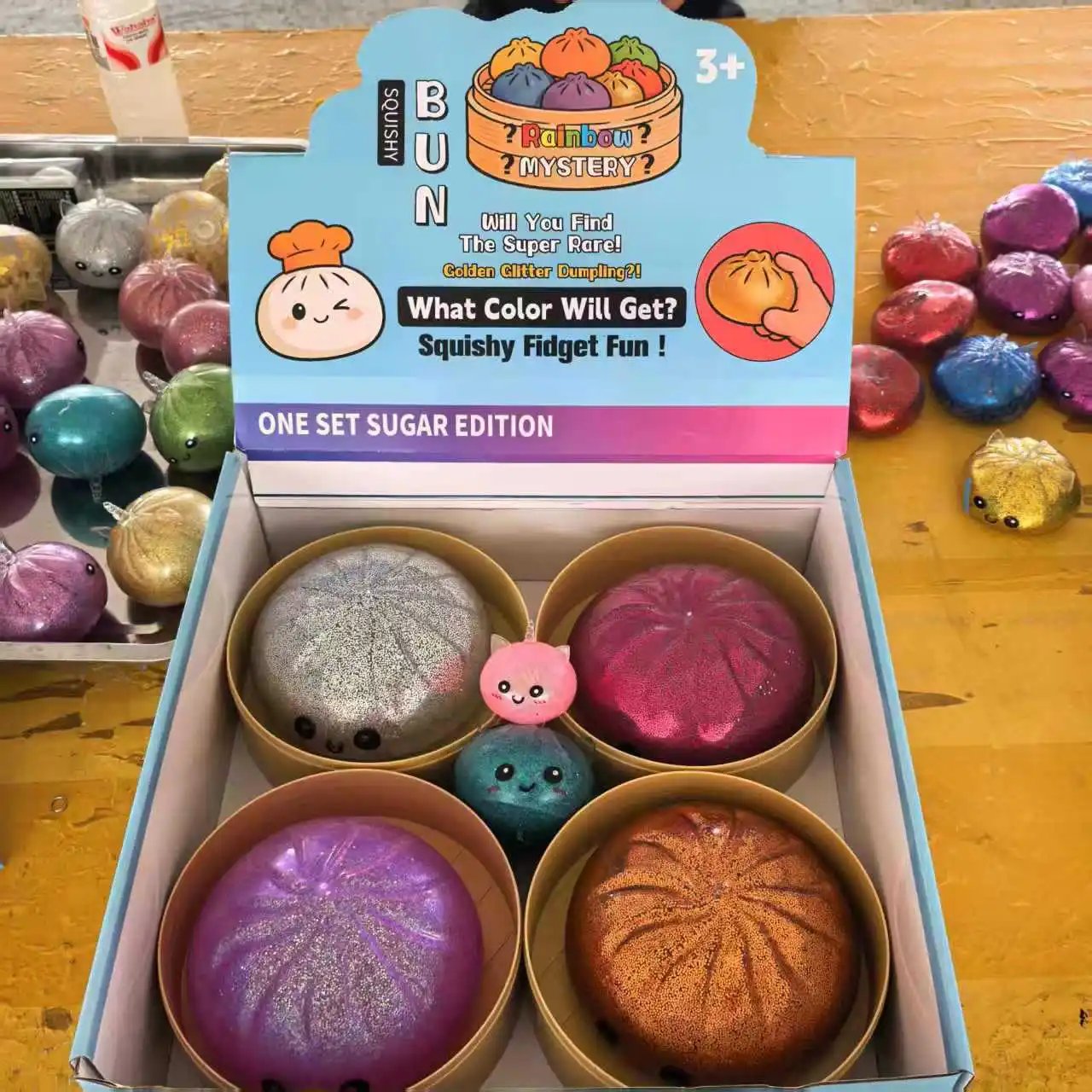 15cm Jumbo Dumpling w/bead Squishy Big Bun Pinching Sensory Squeeze Toy for Stress Relief with Steamer Gift view 3