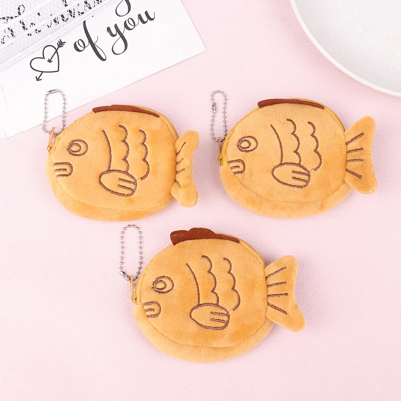 1Pc Cute Plush Snapper Fish Doll Coin Purse Wristlet Bag Mini Cute Zipper Girl Coin Wallet Cable Headset Bag Key Pouch