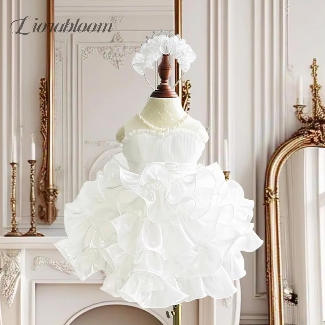Customized Girls 2026 Balletcore Flower Dress Champagne Yellow Halter Tulle Gown with 3D Floral Ruffles High Low Hem for Wedding view 3