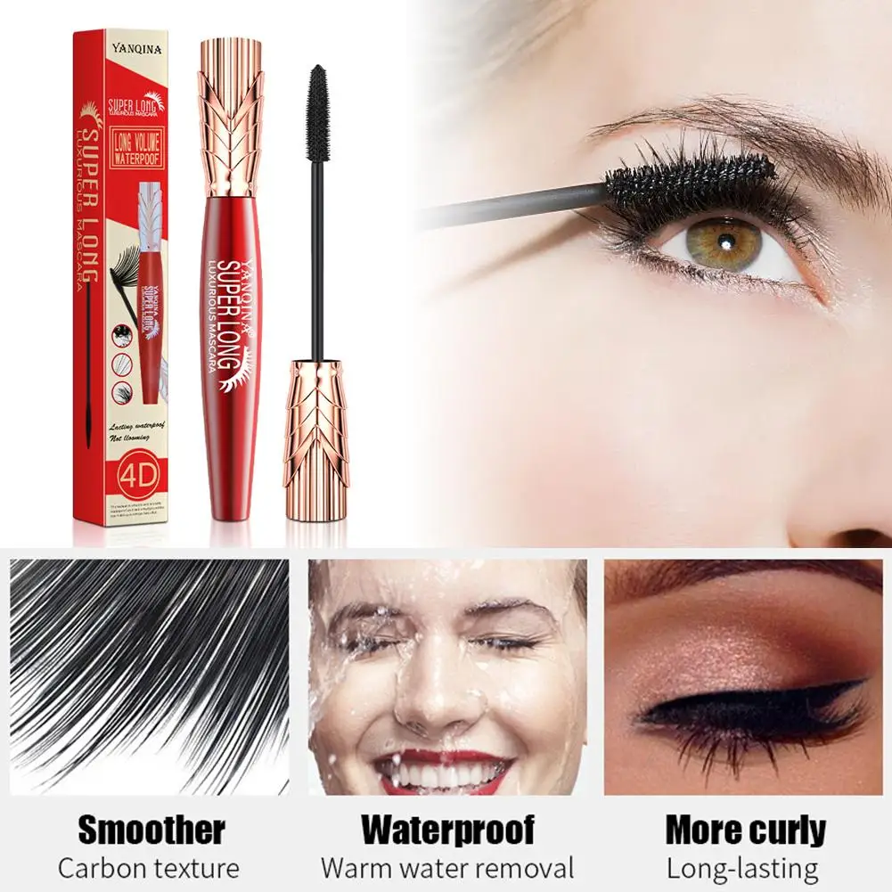 4D Silk Fiber Mascara, impermeável alonga a extensão dos cílios, preto, sem manchas, alongamento Volume, cosméticos