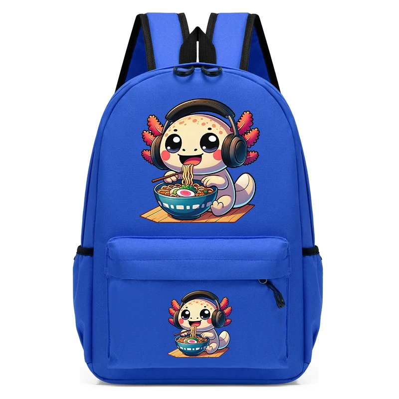 Axolotl infantil comendo Ramen Noodles Cartoon Backpack, Lovely Kindergarten Schoolbag para crianças, bebê, meninas