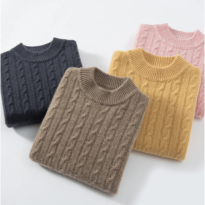 Childrens cashmere sweater 100% Wool Boys girls Solid color base Wool Knitted Sweater Thickened warm winter clothing Kids Tops