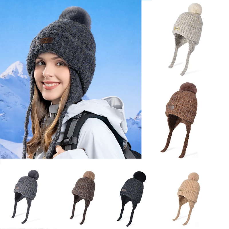 Women Hat Earmuff Beanies Plush Lining Ear Protection Knitted Hat Female Woolen Hat Outdoor Cycling Neckerchief Combo