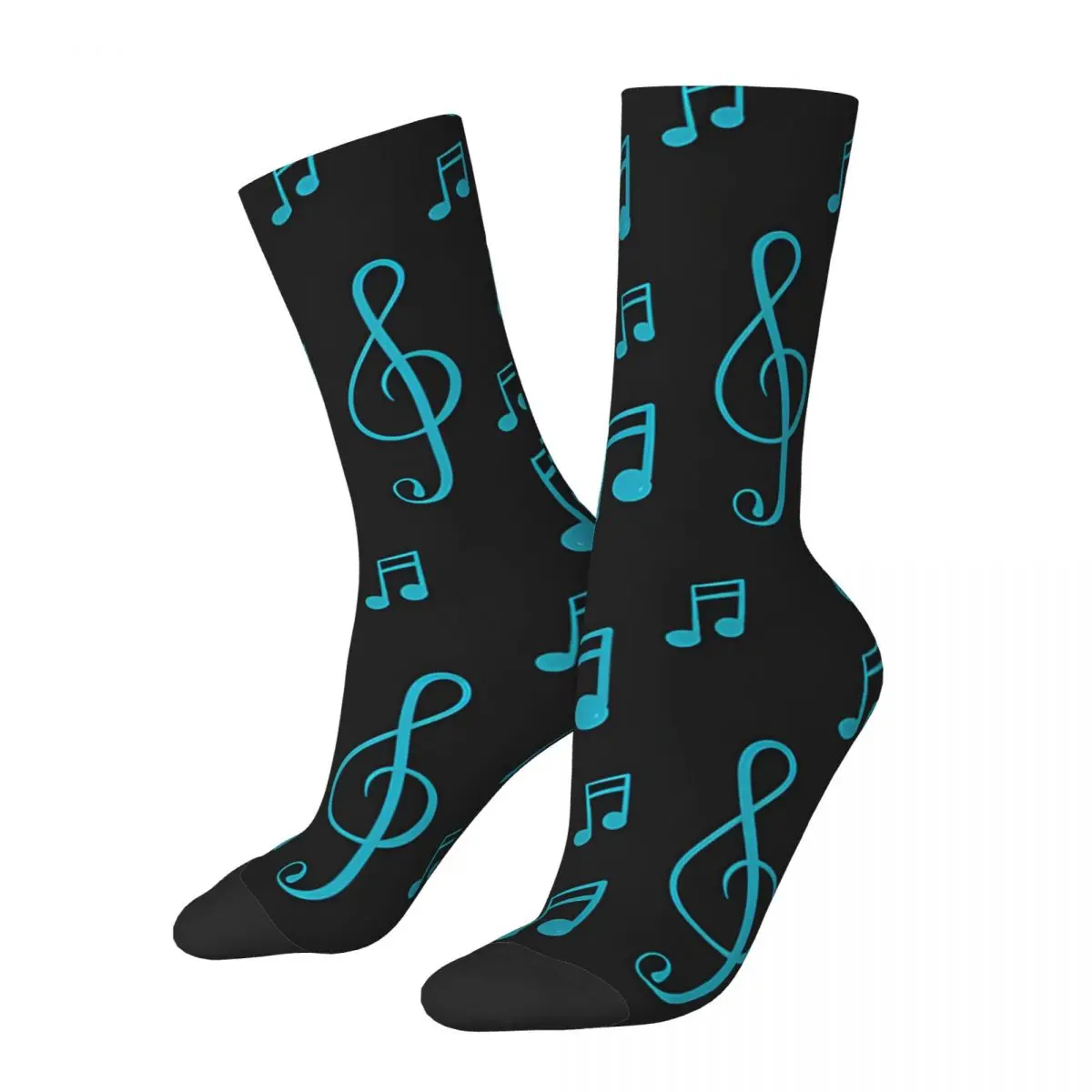 Blue Music Notes And Treble Clef Pattern Music Teacher Men's Socks Vintage Harajuku Street Style Novelty Casual Crew Sock