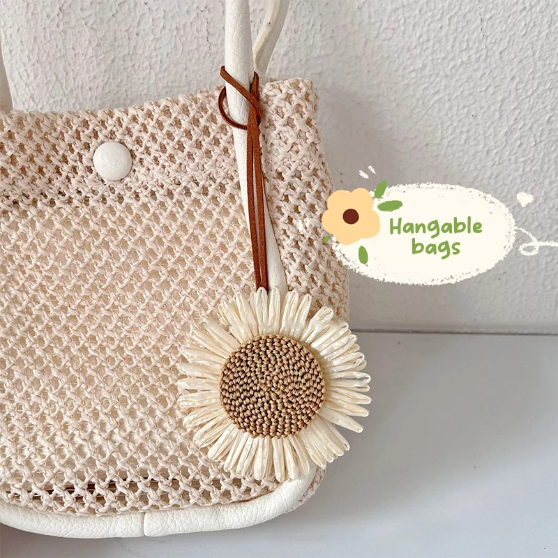 

Boho Weave Sunflower Name Sticker Pendant Handmade Flower Name Tag Charm Bag Decoration Anti-lost Mark Name Keyring Charms