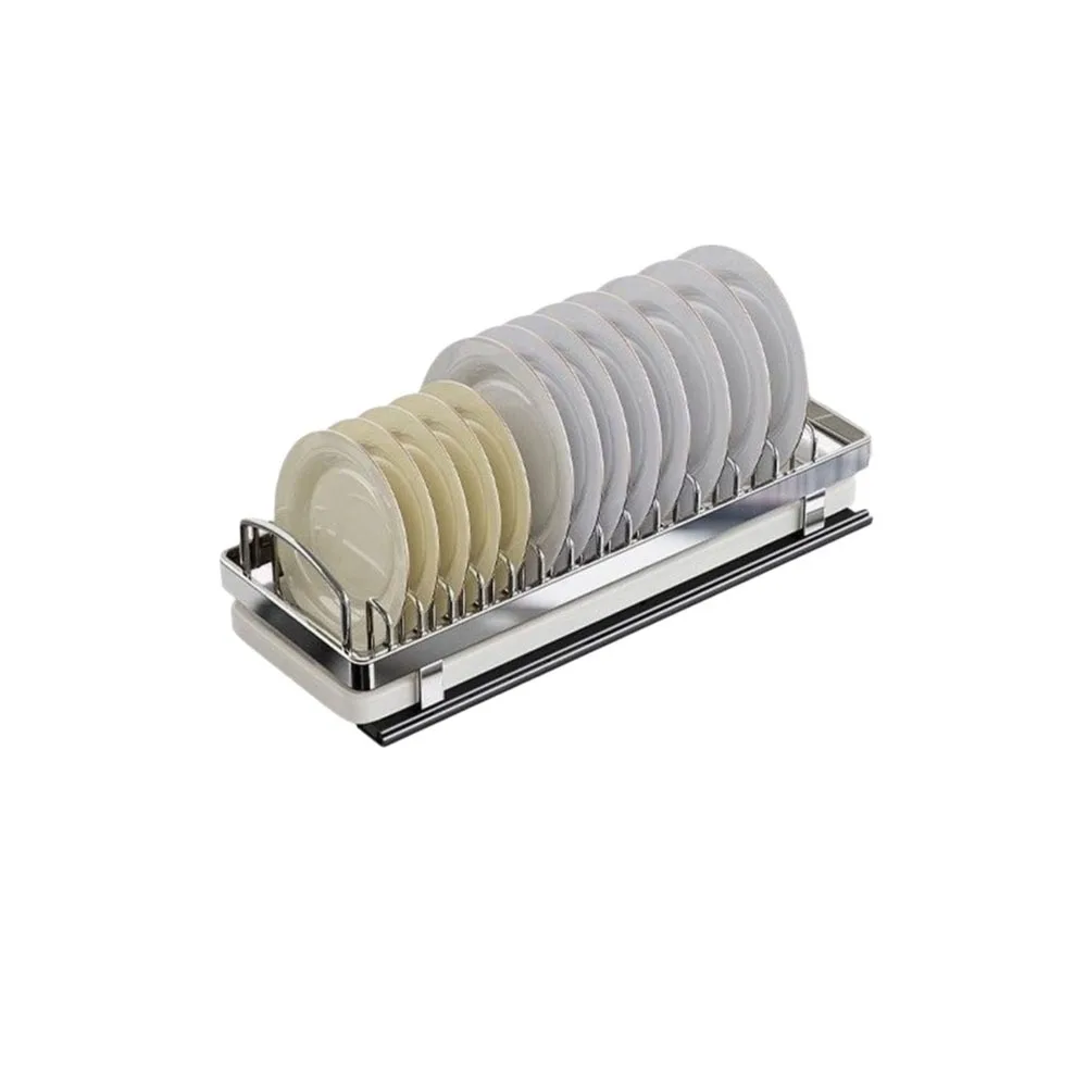 Escurridor de Platos Extraíble de Acero Inoxidable Tipo Cajón, Escurridor de Platos Grande para Cocina con Asa y Bandeja de Drenaje, Estante de Almacenamiento