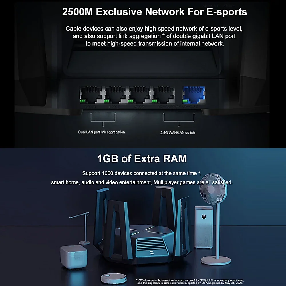 Xiaomi Router AX9000 2.4G/5G/5G-Game 3 Channels WiFi 6 Enhanced Version 4-Core CPU 1GB RAM 4K QAM 12 High-Gain Antennas Router