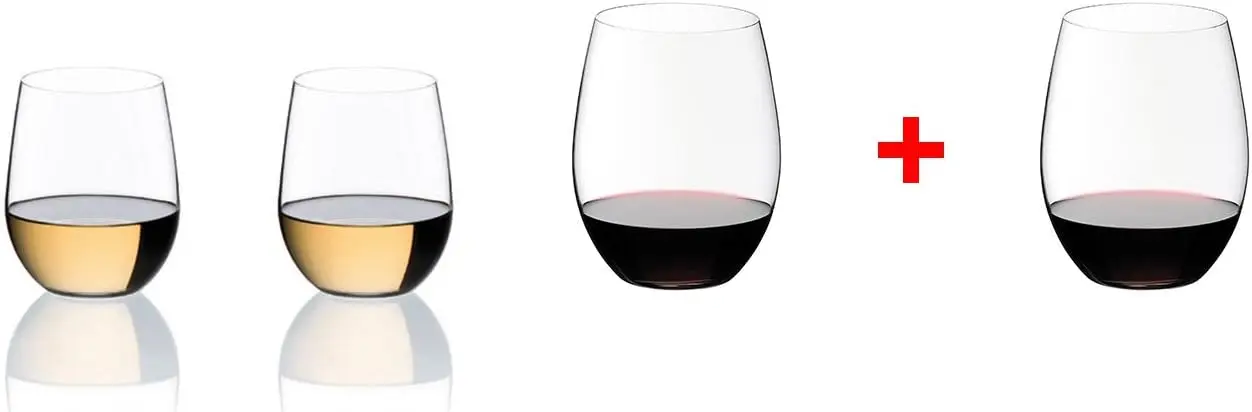 

O Wine Tumbler Set of 4 - Cabernet/Merlot & Viognier/Chardonnay Glasses, Clear, 11.3 & 21.2 oz, Dishwasher Safe