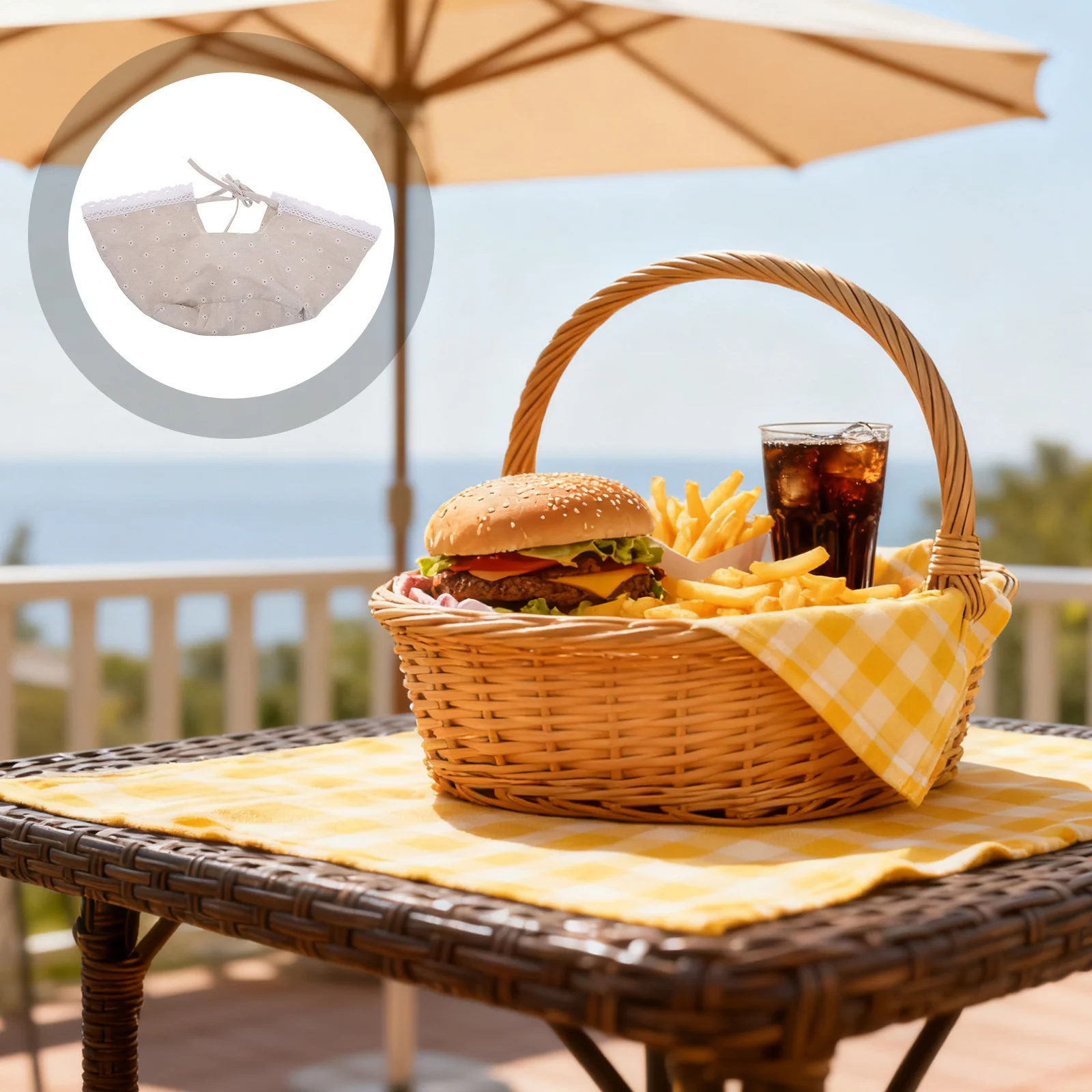 

Wicker Picnic Basket Liner Replacement Lace Edge Cloth Cover Decorative Basket Insert Breathable Fabric Laundry Bread Storage