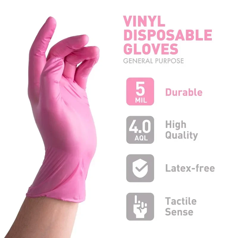 100PCS Disposable Pink Nitrile Gloves Latex Free WaterProof Anti Static Durable Versatile Working Gloves Kitchen Cooking Tools