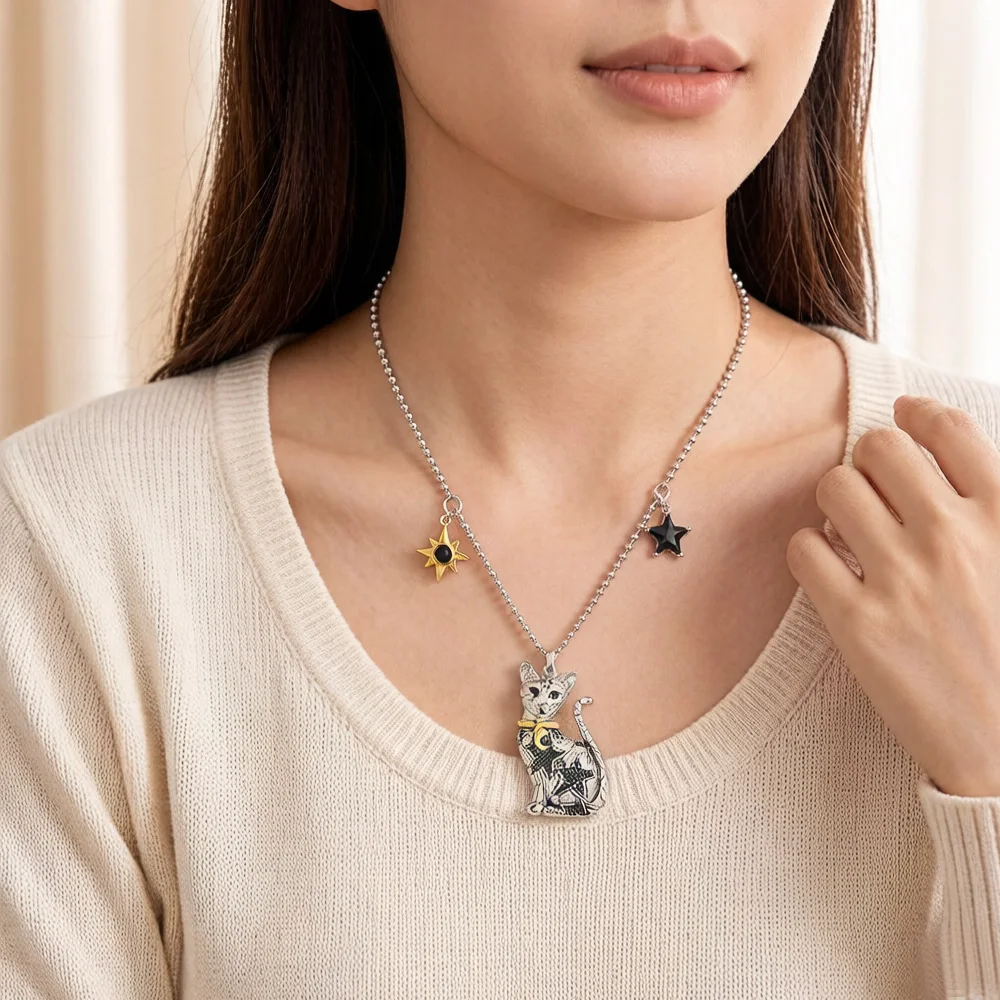 Pendant Necklace Magic Cat,Brand New Fashion Jewelry Europe 925 Sterling Silver Gift For Women