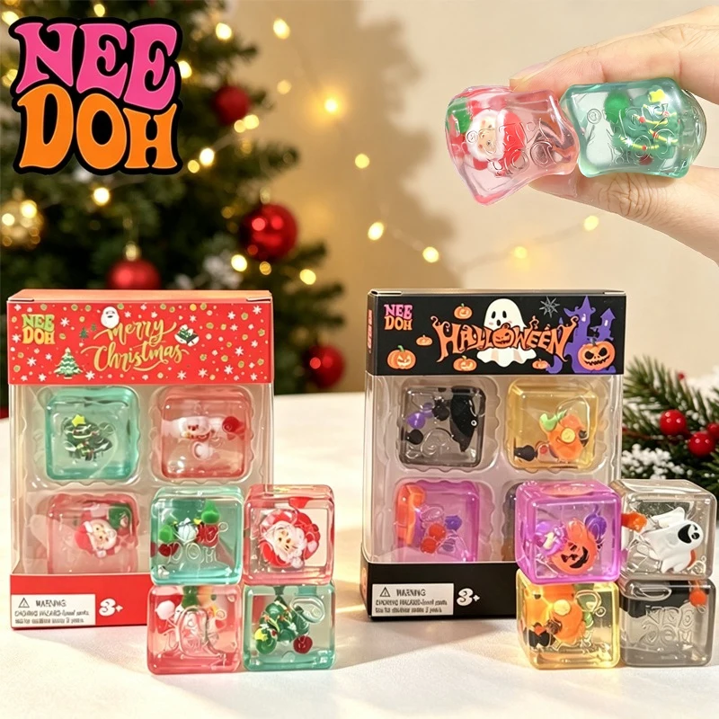 Needoh Christmas Halloween Mini Nice Ice Cube 4Pack Calm Fidget Toy Super Solid Maltose Release the Mood Desktop Heal Ornament