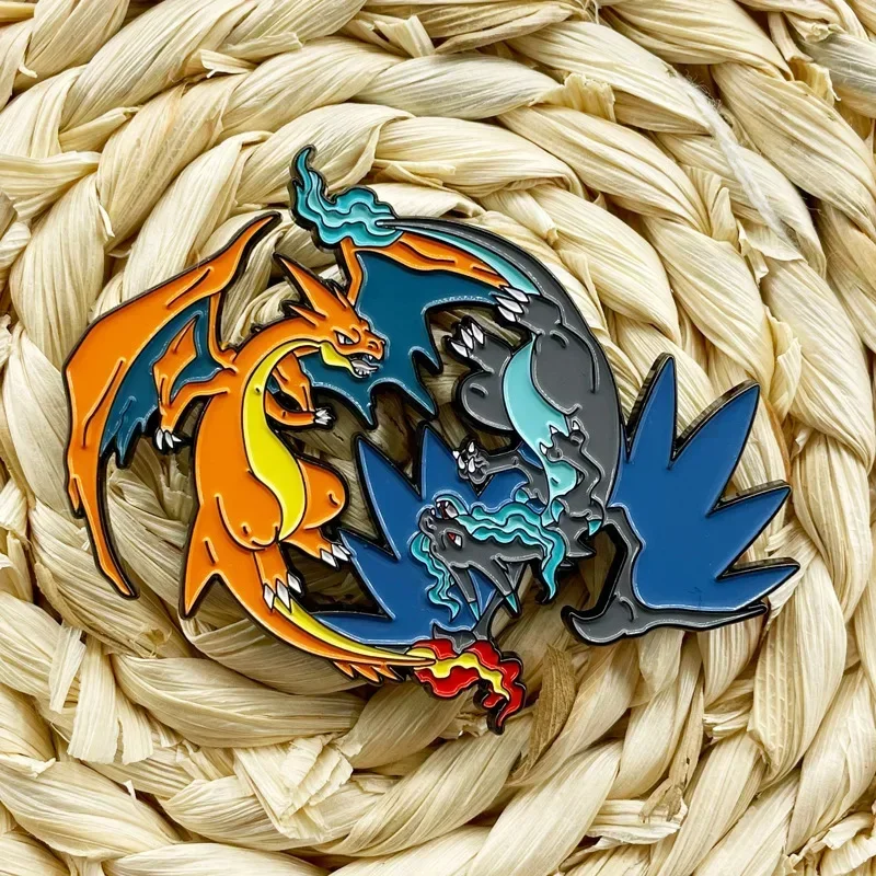 Pokémon Cartoon Metal Badge Anime Figures Pikachu Charizard Mega X Y Fashion Jewelry Accessories Brooches Toys Enamel Lapel Pins